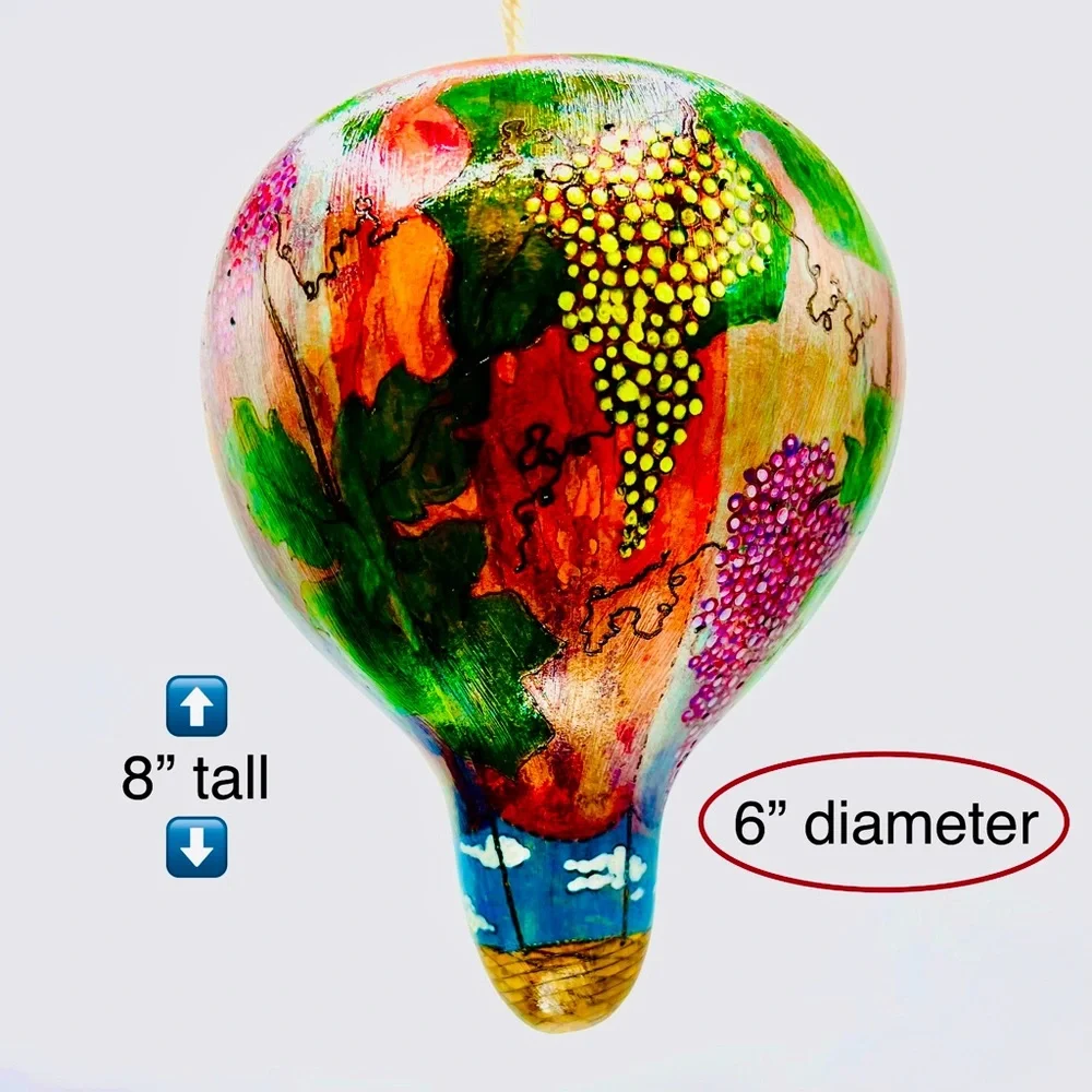 NEW Original Hot Air “ BALLOON of GRAPES ” Hand Crafted Gourd Art Wine Lovers - Picture 3 of 17